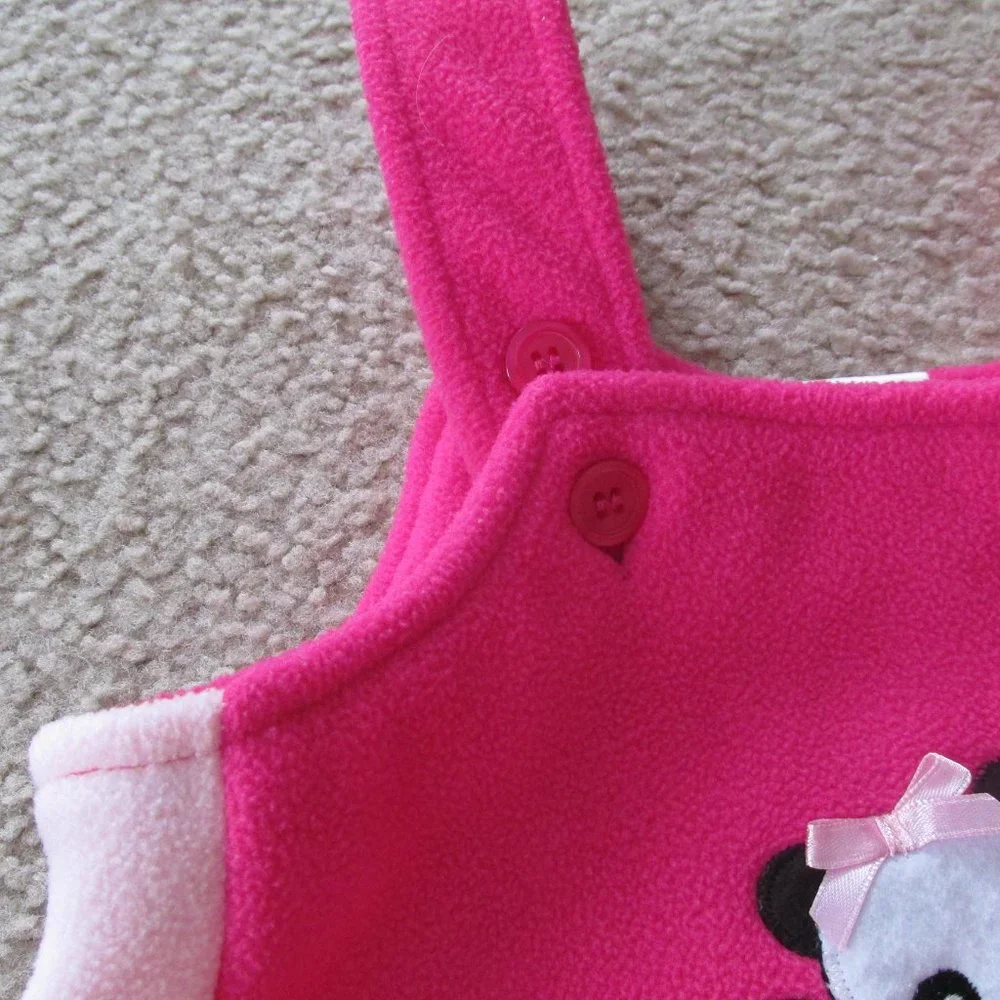 Okie Dokie Fleece Bunting Snowsuit Infant Girls 3-6M Pink Adjustable Straps Bear